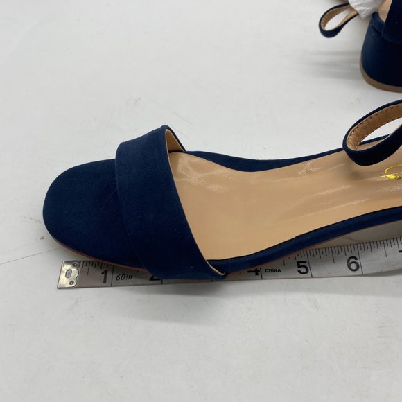 XYD Blue Open Toe Strappy Low Block Heel Ankle Strap Buckle Sandal - Picture 8 of 9